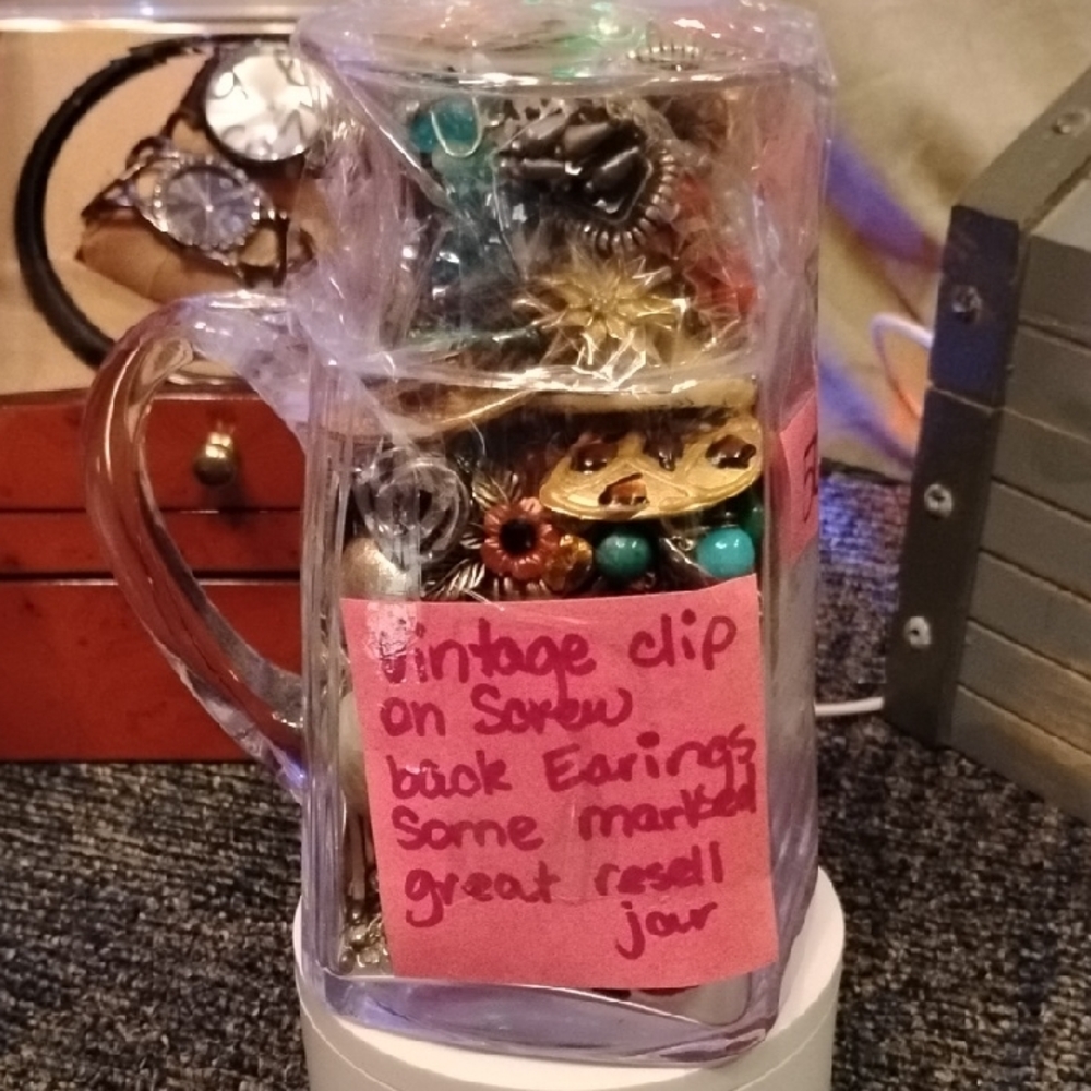 Vintage Clip-On Earrings in Glass Jar